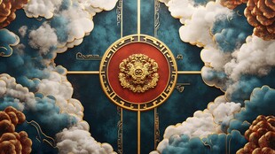 中式古典云间狮纹华丽图景