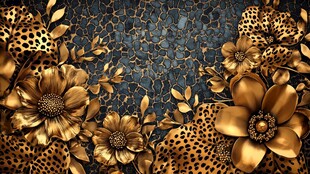 金色花卉豹纹奢华背景图