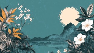 月夜山林花卉景致