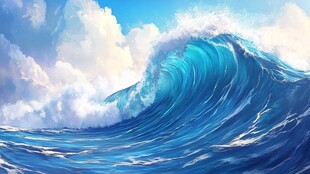 汹涌海浪 云端下的蓝色力量
