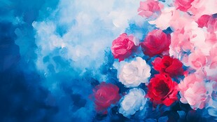 梦幻蓝调中的多彩花卉