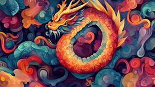 中式奇幻龙游祥云图