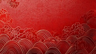 红色中式云纹海浪背景图