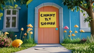 蓝色小屋前的趣味门贴