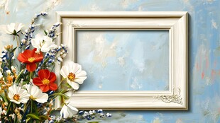 白色画框旁的多彩花卉