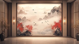 中式山水壁画装饰的雅致空间