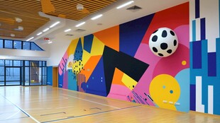 多彩室内球场 活力艺术墙绘