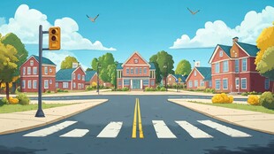 宁静街道边的温馨住宅区