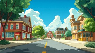 宁静小镇街道风景插画