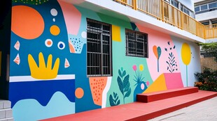 多彩童趣墙绘装饰建筑外观