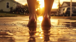 夕阳下踏水的双足