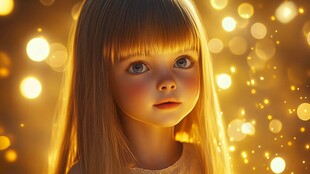 梦幻光影下的金发萌娃