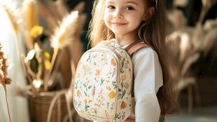 背着花背包的可爱小女孩