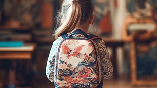 背着国风书包的小女孩