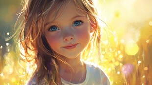 阳光下的可爱金发小女孩