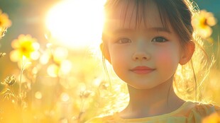 阳光下微笑的可爱小女孩