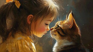 小女孩与猫咪的温馨瞬间