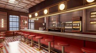 复古风酒吧吧台室内场景