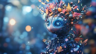 秋叶装饰的奇幻机械精灵