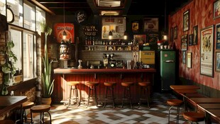 复古风温馨咖啡馆室内一角