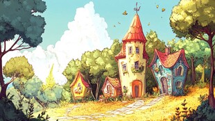 童话般的梦幻村庄景色