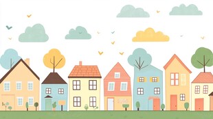 多彩温馨的卡通房屋小镇