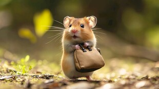 萌鼠拎包站在自然中