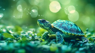 绿境中的可爱小海龟