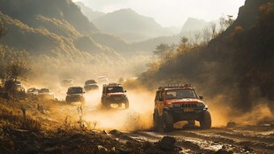 越野车队驰骋山间泥路