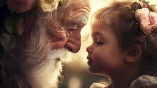 爷孙温馨对视的美好瞬间