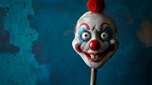 诡异小丑木偶头部特写