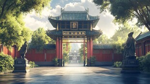 中式古典牌坊园林景致