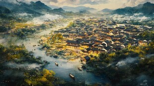 水墨山村 诗意田园风光