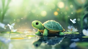 可爱绿龟漫步梦幻水世界