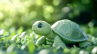 绿色萌趣小乌龟漫步草地