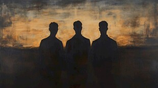 三人夕阳下的剪影