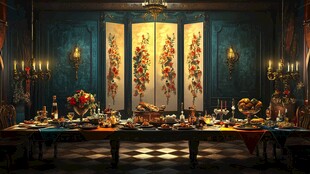 欧式奢华宴会餐桌场景