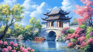 江南春日园林美景如画