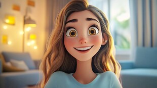 卡通女孩微笑展现欢快氛围