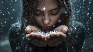 女孩捧雪 冬日浪漫瞬间