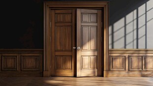 复古双开木门室内光影场景