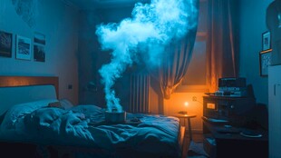 梦幻卧室中的烟雾艺术场景