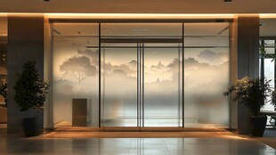 中式山水风玻璃门设计