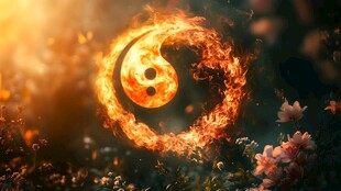 火焰环绕的阴阳符号景象