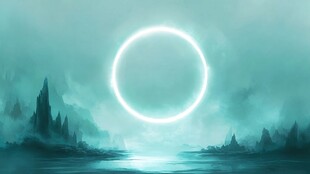 梦幻绿光圆环山水奇景