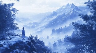 一人独赏山间缥缈美景