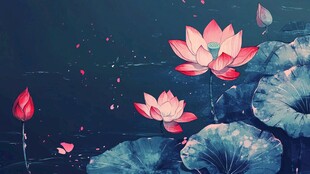 水墨风荷花荷叶梦幻画面