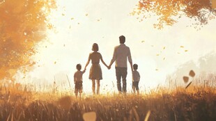 秋日家庭漫步温馨时刻