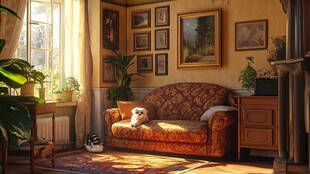 复古温馨客厅里的慵懒时光