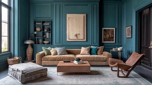 蓝绿色调的温馨舒适客厅